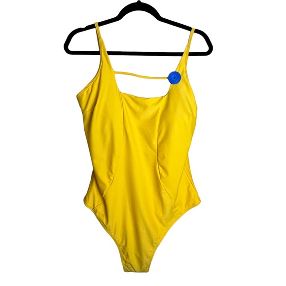 Cupshe Bright Yellow One-Piece Swimsuit NWT Retro Blue Button Cheeky Size XXL - Picture 3 of 16